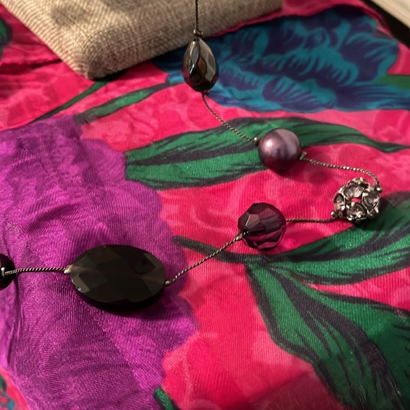 Purple and gunmetal necklace, unmarked - Picture 4 of 8